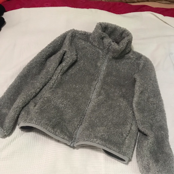 Grey Fuzzy Zipper up Sweater - Picture 1 of 9